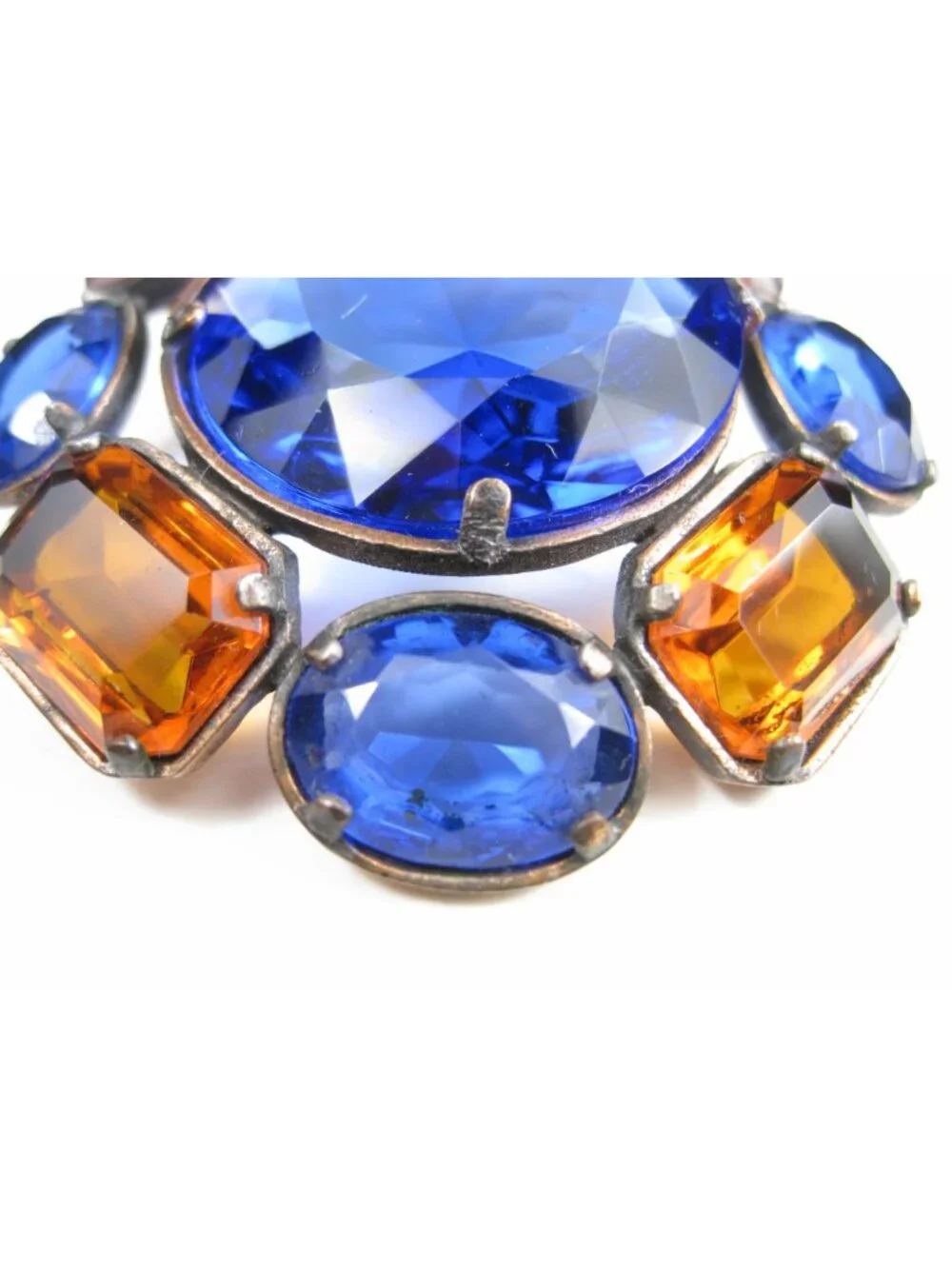 Yves Saint Laurent Vintage Statement Brooch Blue Glass Faceted Copper Tone READ